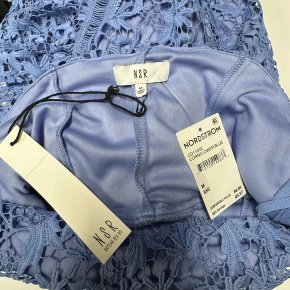 New Women’s NSR Floral Lace Tiered Midi A-line Dress Size M Cornflower Blue - Picture 10 of 11